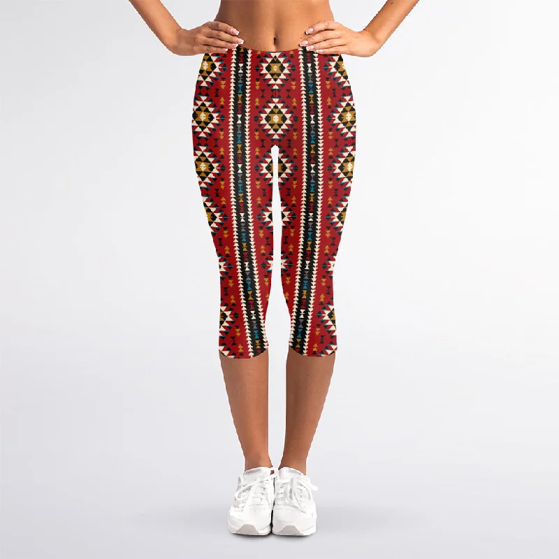 Native American Tribal Pattern Print Women's Capri Leggings Stylish Pockets Active Leggings Native American Tribal Pattern Print Women's Capri Leggings Stylish Pockets Active Leggings