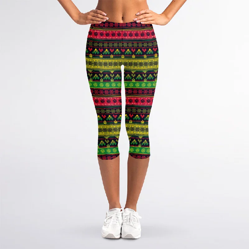 Native Indian Tribal Pattern Print Women's Capri Leggings Elegant Satin Finish Leggings Native Indian Tribal Pattern Print Women's Capri Leggings Elegant Satin Finish Leggings