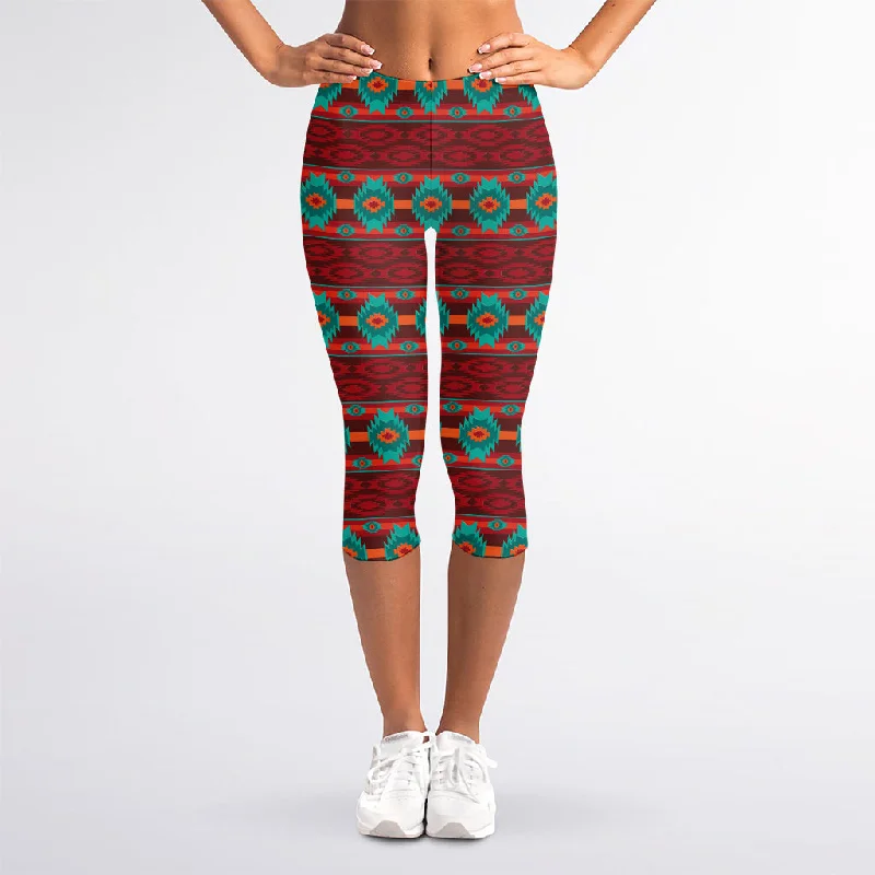 Native Southwestern Pattern Print Women's Capri Leggings Stylish Stretch-Waist Leggings Native Southwestern Pattern Print Women's Capri Leggings Stylish Stretch-Waist Leggings