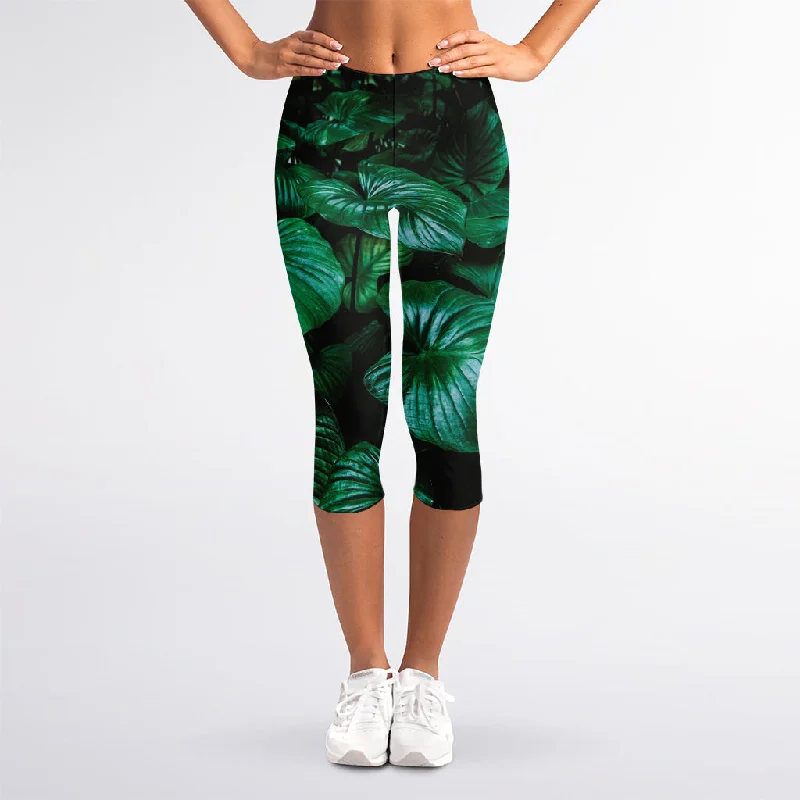 Natural Tropical Leaf Print Women's Capri Leggings Fashionable Leather-Look Leggings Natural Tropical Leaf Print Women's Capri Leggings Fashionable Leather-Look Leggings