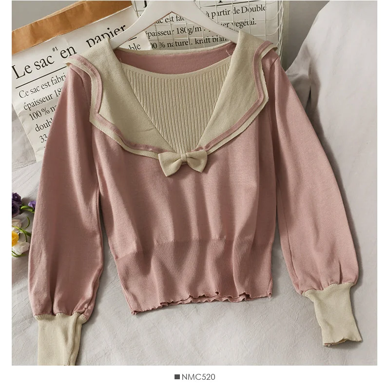 New bow V-neck contrast stitching women's T-shirt 1948 Terry Blend Velvet Blend Canvas Blend New bow V-neck contrast stitching women's T-shirt 1948 Terry Blend Velvet Blend Canvas Blend