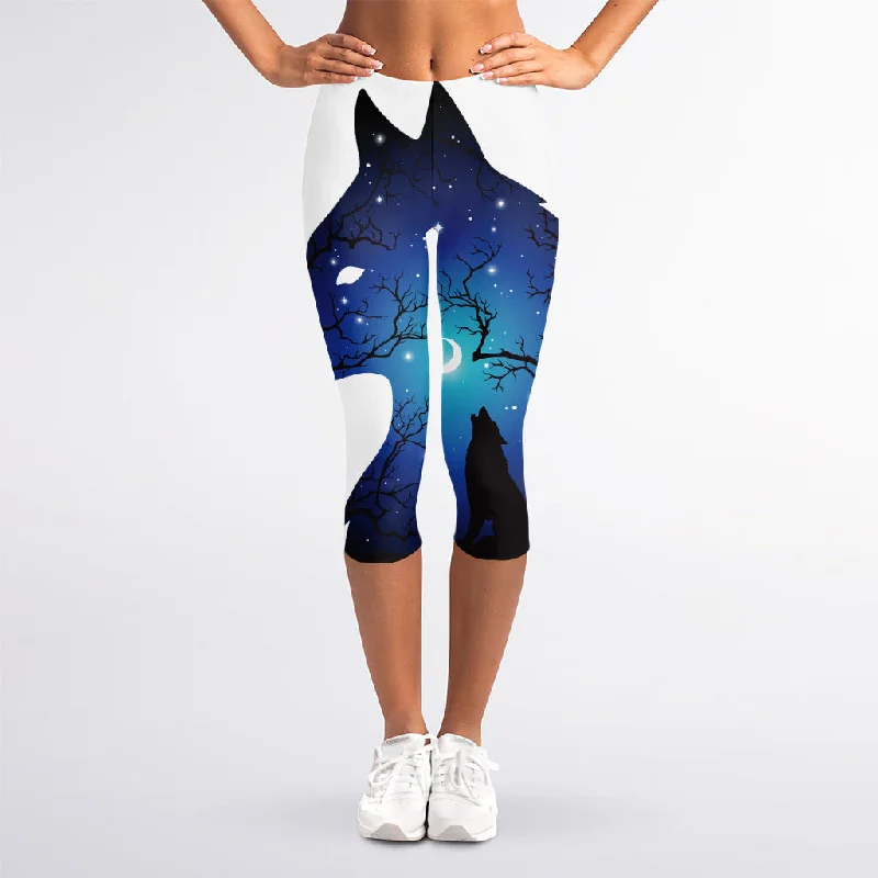 Night Forest Wolf Spirit Print Women's Capri Leggings Comfortable Classic Yoga Leggings Night Forest Wolf Spirit Print Women's Capri Leggings Comfortable Classic Yoga Leggings