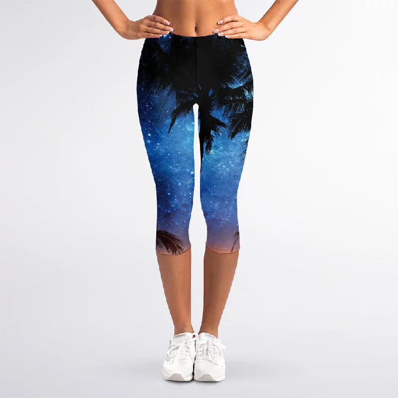 Night Sunset Sky And Palm Trees Print Women's Capri Leggings Fashionable Smooth Fit Leggings Night Sunset Sky And Palm Trees Print Women's Capri Leggings Fashionable Smooth Fit Leggings