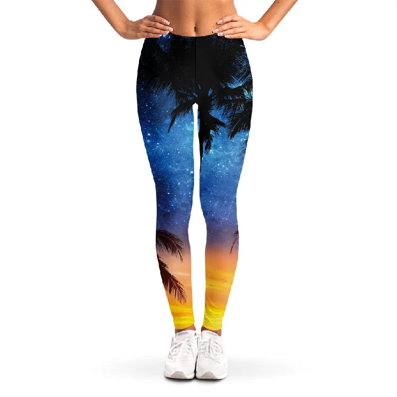 Night Sunset Sky And Palm Trees Print Women's Leggings Comfortable Workout Fitness Leggings Night Sunset Sky And Palm Trees Print Women's Leggings Comfortable Workout Fitness Leggings