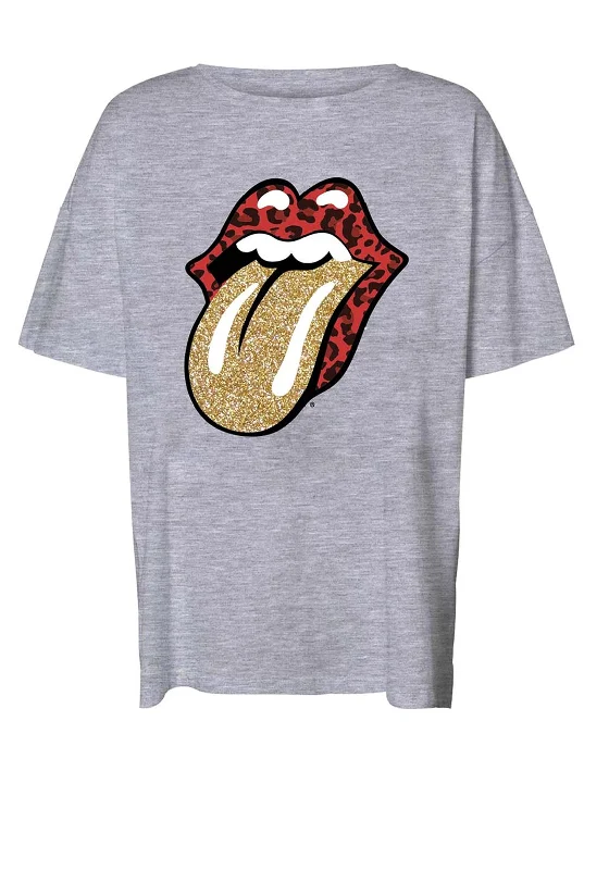 Noisy May Ida Glitter Rolling Stone T-Shirt, Light Grey Embroidered Appliqued Beaded Noisy May Ida Glitter Rolling Stone T-Shirt, Light Grey Embroidered Appliqued Beaded