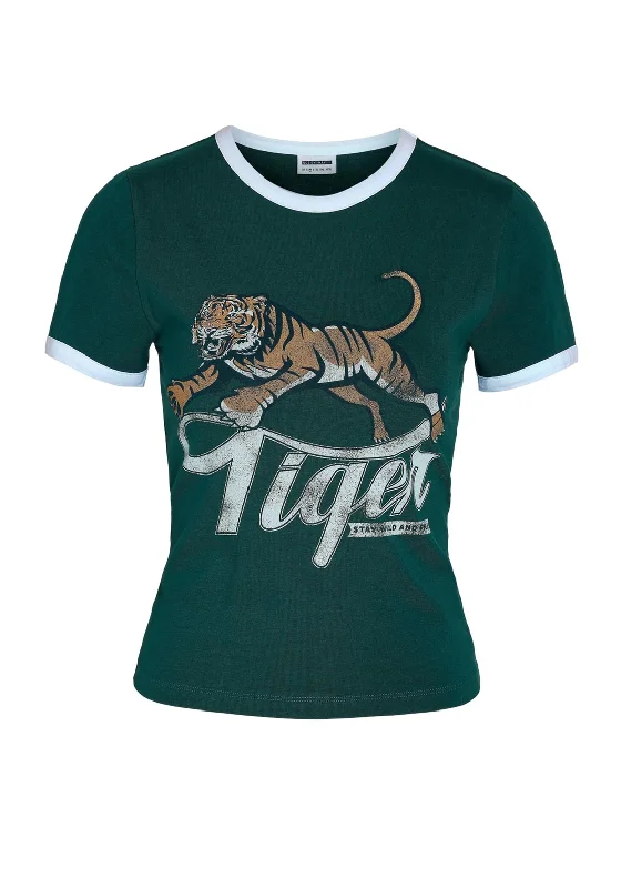 Noisy May Katinka College T-Shirt, Green Satin Blend Silk Blend Wool Blend