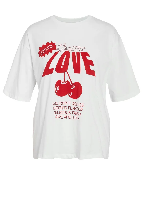 Noisy May Millie Vintage Cherry T-Shirt, White Collared Crew Neck Turtle Neck