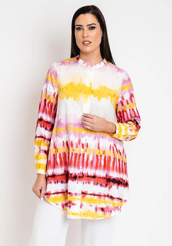 Noen Curve Printed Tunic Shirt, Pink Mesh Fabric Canvas Fabric Denim Fabric
