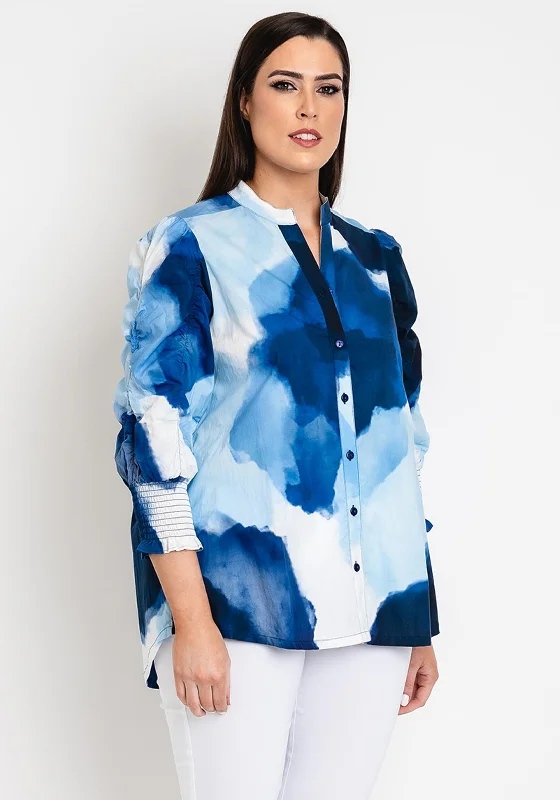Noen Curve Watercolour Ruched Sleeve Shirt, Blue Rayon Fabric Velvet Fabric Corduroy Fabric Noen Curve Watercolour Ruched Sleeve Shirt, Blue Rayon Fabric Velvet Fabric Corduroy Fabric