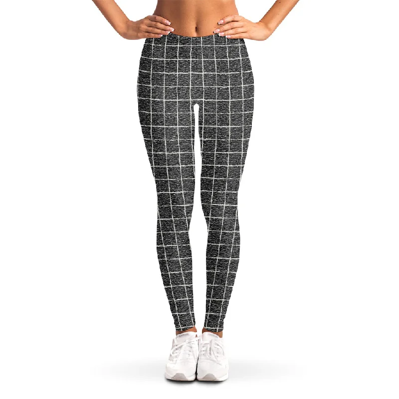Noisy Windowpane Pattern Print Women's Leggings Stylish Printed Sport Leggings