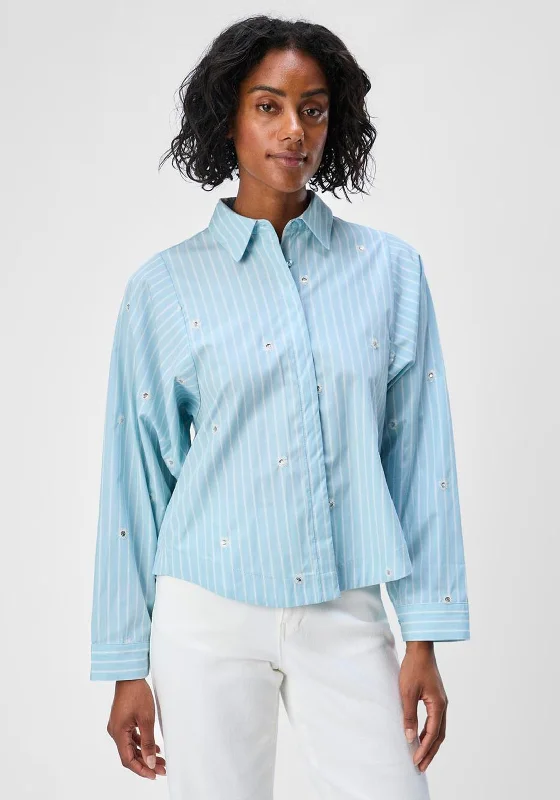 Object Sequin Embellished Striped Shirt, Blue Welt Pockets Slit Pockets Flap Pockets Object Sequin Embellished Striped Shirt, Blue Welt Pockets Slit Pockets Flap Pockets