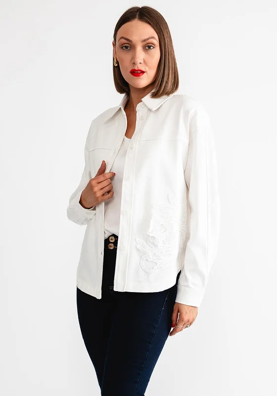 Object Nate Crochet Detail Heavyweight Shirt, White Iron Safe Non-Iron Wrinkle Free