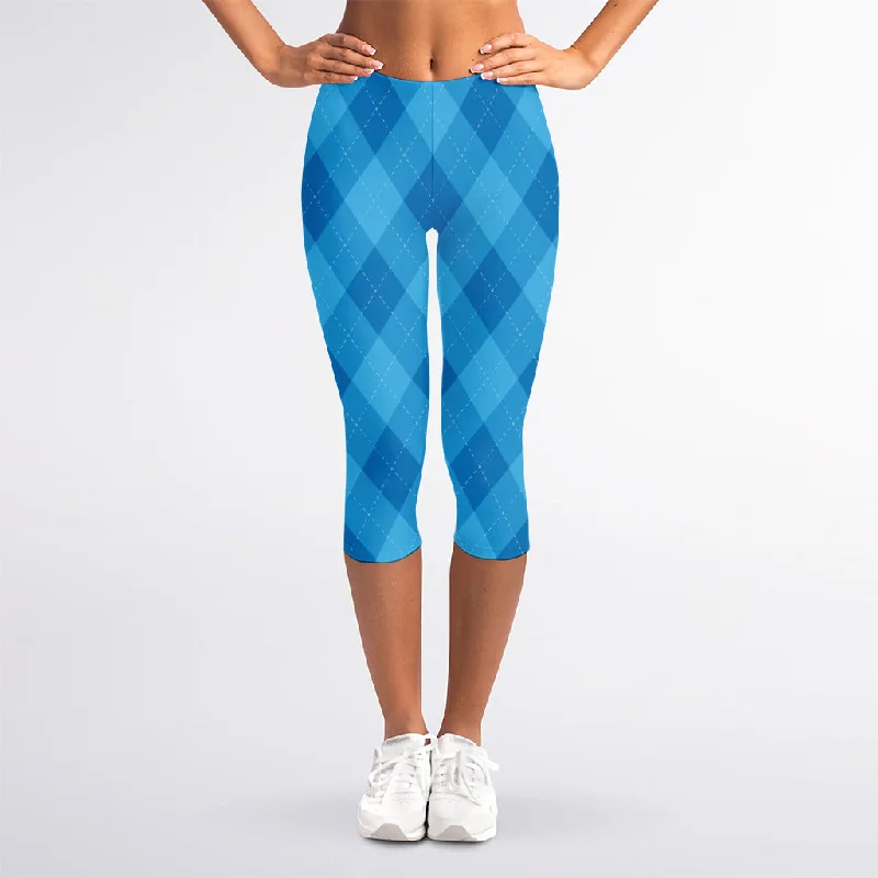 Ocean Blue Argyle Pattern Print Women's Capri Leggings Fashionable Quick-Dry Leggings Ocean Blue Argyle Pattern Print Women's Capri Leggings Fashionable Quick-Dry Leggings