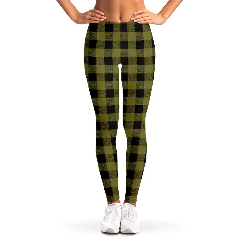 Olive Green Buffalo Check Pattern Print Women's Leggings Comfortable Athletic Tights Olive Green Buffalo Check Pattern Print Women's Leggings Comfortable Athletic Tights