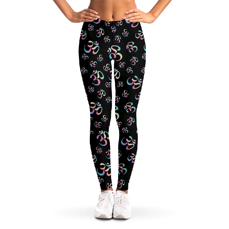 Om Sign Pattern Print Women's Leggings Elegant Printed Leggings with Pockets
