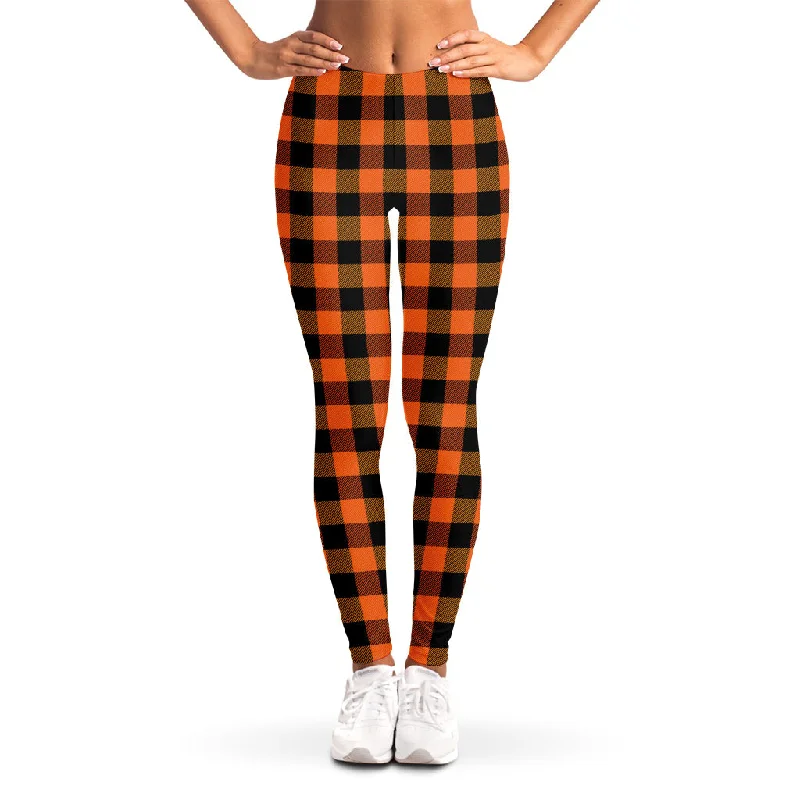 Orange And Black Buffalo Check Print Women's Leggings Stylish Compression Fit Leggings Orange And Black Buffalo Check Print Women's Leggings Stylish Compression Fit Leggings