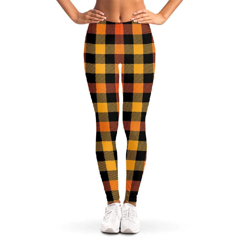 Orange And Black Buffalo Plaid Print Women's Leggings Comfortable Full-Body Compression Leggings Orange And Black Buffalo Plaid Print Women's Leggings Comfortable Full-Body Compression Leggings