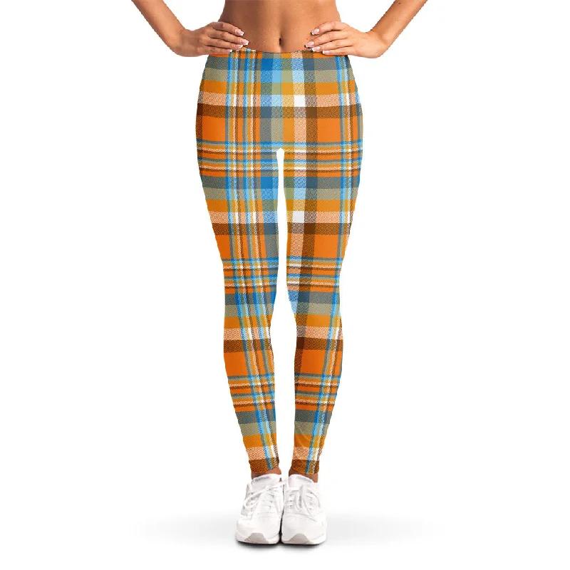 Orange And Blue Madras Pattern Print Women's Leggings Trendy Sporty Compression Leggings Orange And Blue Madras Pattern Print Women's Leggings Trendy Sporty Compression Leggings