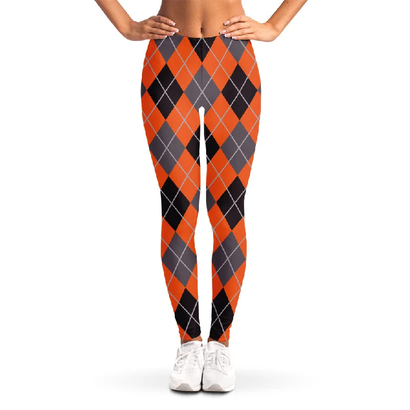 Orange And Grey Halloween Argyle Print Women's Leggings Comfortable Yoga Tights Leggings Orange And Grey Halloween Argyle Print Women's Leggings Comfortable Yoga Tights Leggings