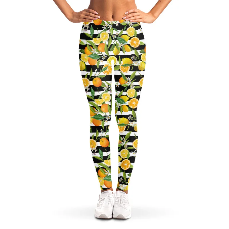 Orange And Lemon Striped Pattern Print Women's Leggings Comfortable Bootcut Workout Leggings Orange And Lemon Striped Pattern Print Women's Leggings Comfortable Bootcut Workout Leggings