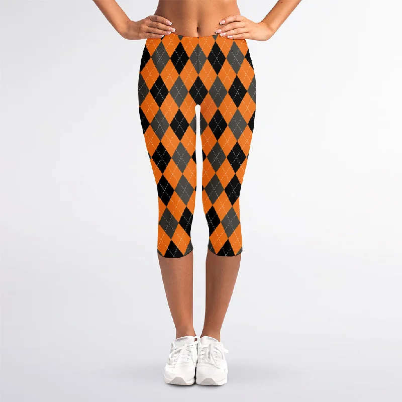 Orange Black And Grey Argyle Print Women's Capri Leggings Trendy Sports Performance Leggings Orange Black And Grey Argyle Print Women's Capri Leggings Trendy Sports Performance Leggings