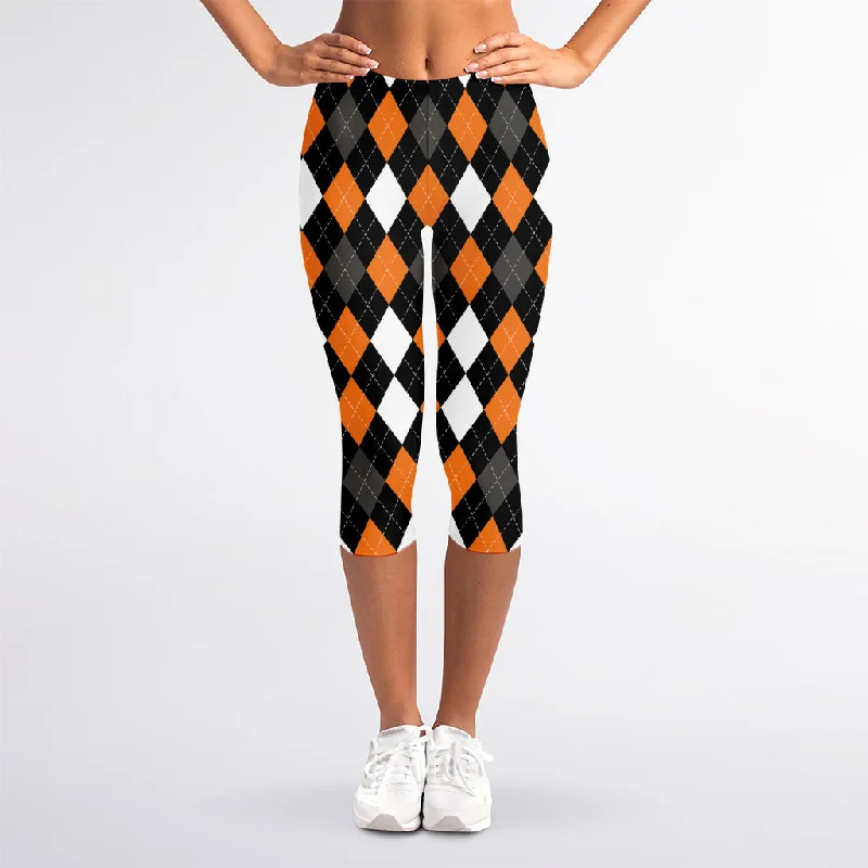 Orange Black Grey And White Argyle Print Women's Capri Leggings Elegant Velvet Leggings Orange Black Grey And White Argyle Print Women's Capri Leggings Elegant Velvet Leggings
