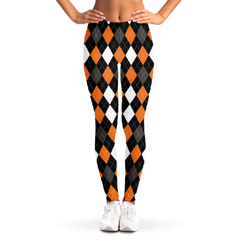 Orange Black Grey And White Argyle Print Women's Leggings Cozy Lounge Pants Leggings Orange Black Grey And White Argyle Print Women's Leggings Cozy Lounge Pants Leggings