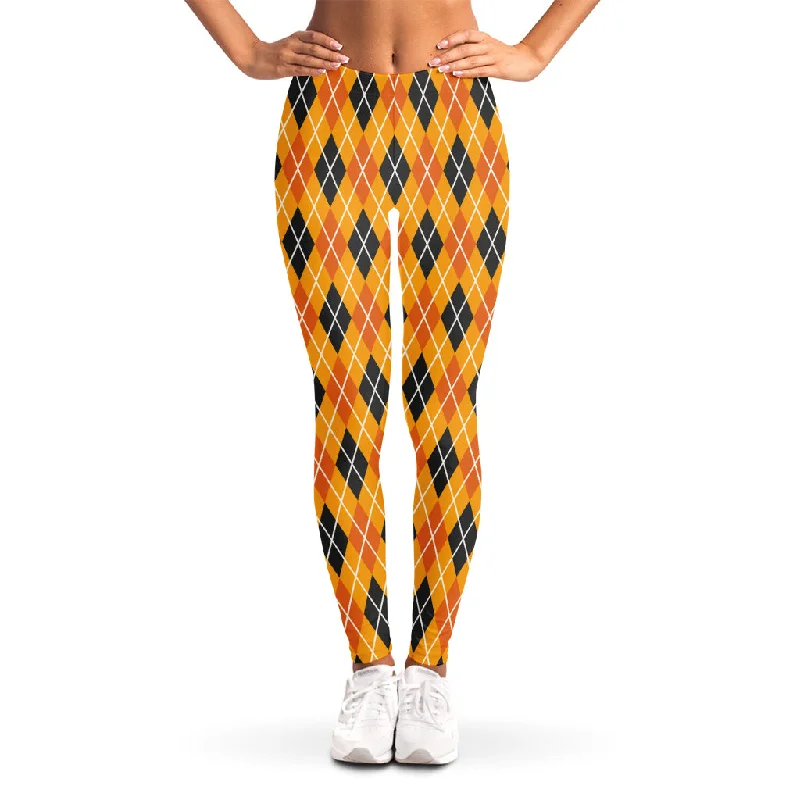 Orange Halloween Argyle Pattern Print Women's Leggings Stylish Ankle-Length Leggings Orange Halloween Argyle Pattern Print Women's Leggings Stylish Ankle-Length Leggings
