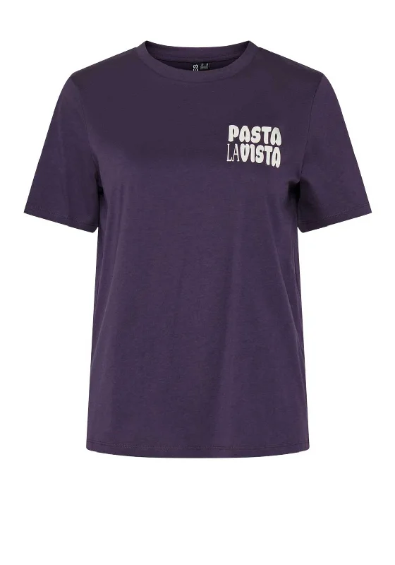 Pieces Pukka Graphic Back Print T-Shirt, Sweet Grape Front Pockets Side Pockets Patch Pockets