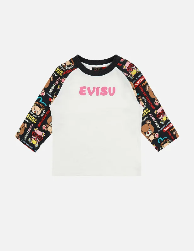 Raglan T-shirt with  Bear-pattern Sleeves Graphic T-Shirt Round Neck Polyester