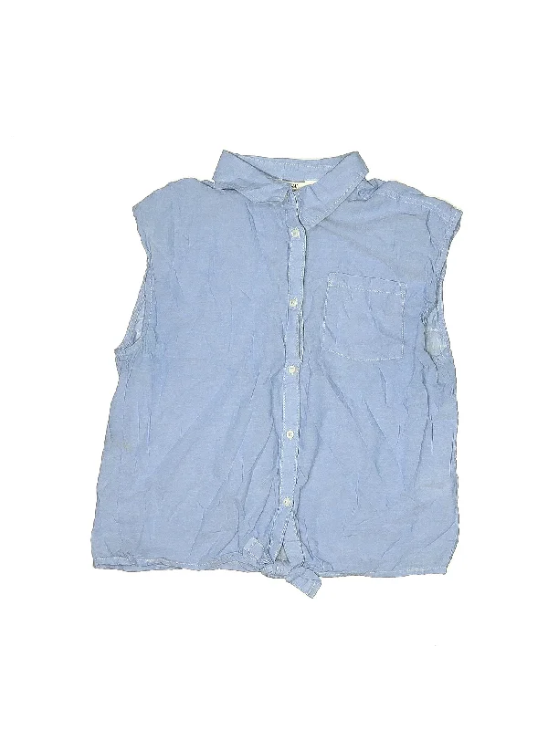 Sleeveless Button Down Shirt Boxy Fit Fitted Loose