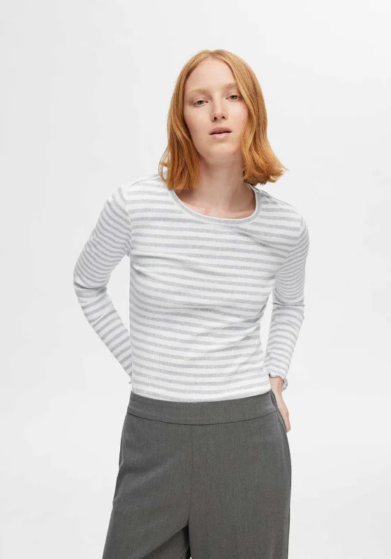 Selected Femme Anna Crew Neck Stripe T-Shirt, Light Grey Melange Spandex Blend Rayon Blend Denim Blend Selected Femme Anna Crew Neck Stripe T-Shirt, Light Grey Melange Spandex Blend Rayon Blend Denim Blend