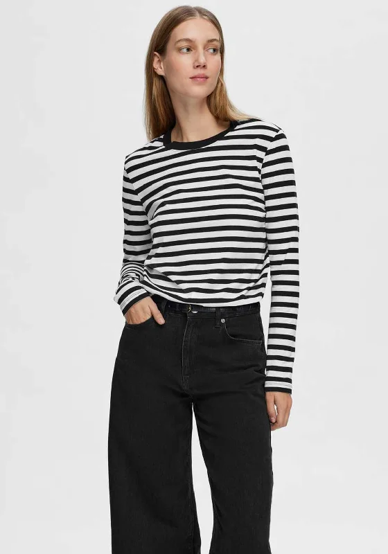 Selected Femme Essential Striped Long Sleeve T-Shirt, Black Ribbed T-Shirt High Neck Heavyweight Selected Femme Essential Striped Long Sleeve T-Shirt, Black Ribbed T-Shirt High Neck Heavyweight