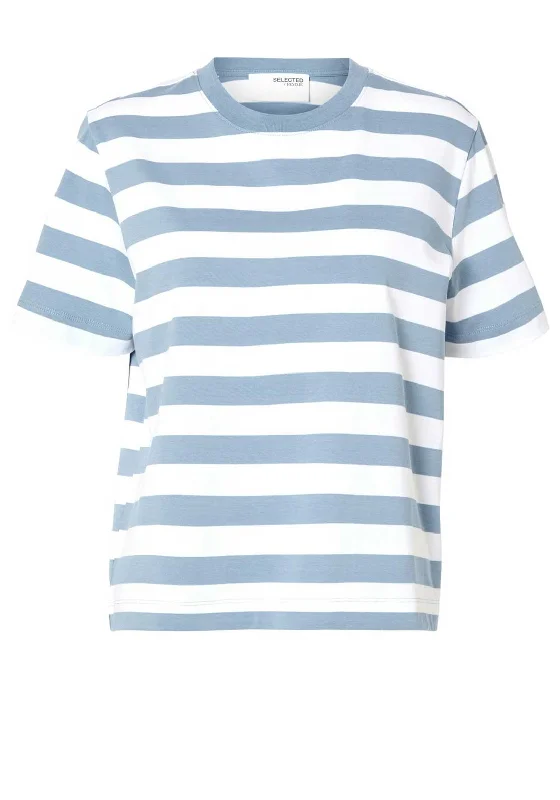 Selected Femme Essential Striped Boxy T-Shirt, Endless Sky Thin T-Shirt Open Front Quick Dry Selected Femme Essential Striped Boxy T-Shirt, Endless Sky Thin T-Shirt Open Front Quick Dry
