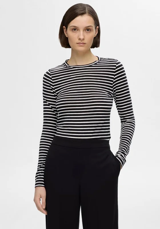 Selected Femme Striped Long Sleeve T-Shirt, Black & White Terry Blend Velvet Blend Canvas Blend Selected Femme Striped Long Sleeve T-Shirt, Black & White Terry Blend Velvet Blend Canvas Blend