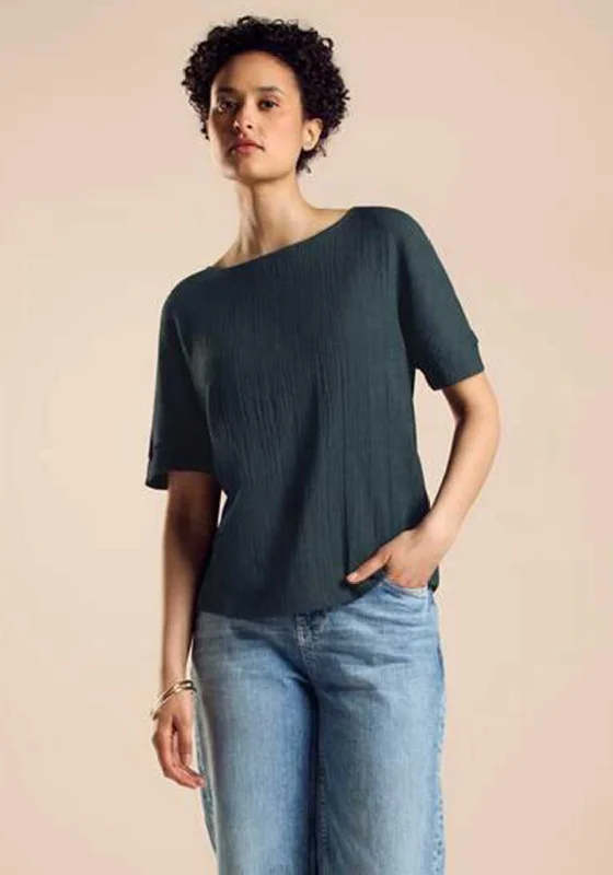 Street One Structure Crepe T-Shirt, Cool Vintage Green Houndstooth Herringbone Solid Street One Structure Crepe T-Shirt, Cool Vintage Green Houndstooth Herringbone Solid