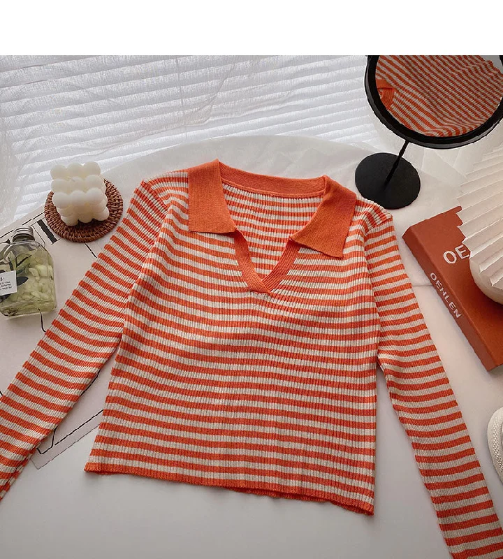 T-shirt Lapel stripe contrast color shows thin slim top fashion 6538 Wool Fabric Cashmere Fabric Tweed Fabric T-shirt Lapel stripe contrast color shows thin slim top fashion 6538 Wool Fabric Cashmere Fabric Tweed Fabric