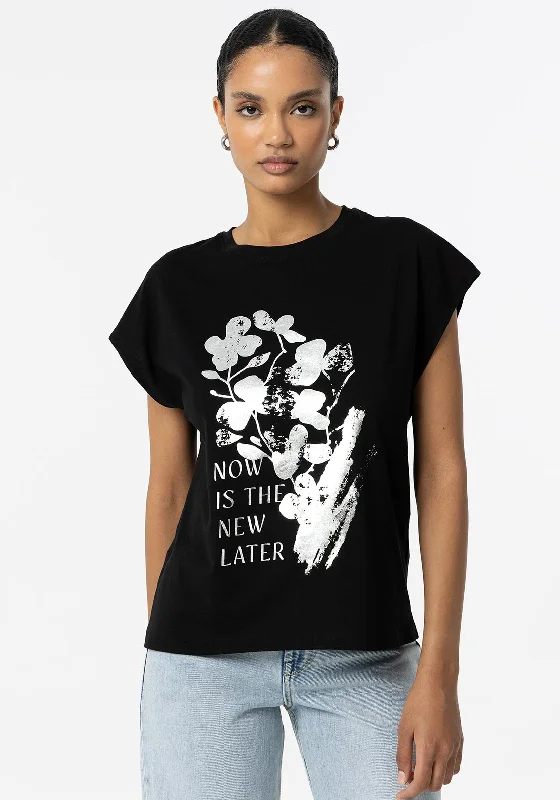 Tiffosi Womens Madrid T-Shirt, Black Satin Fabric Silk Fabric Chiffon Fabric