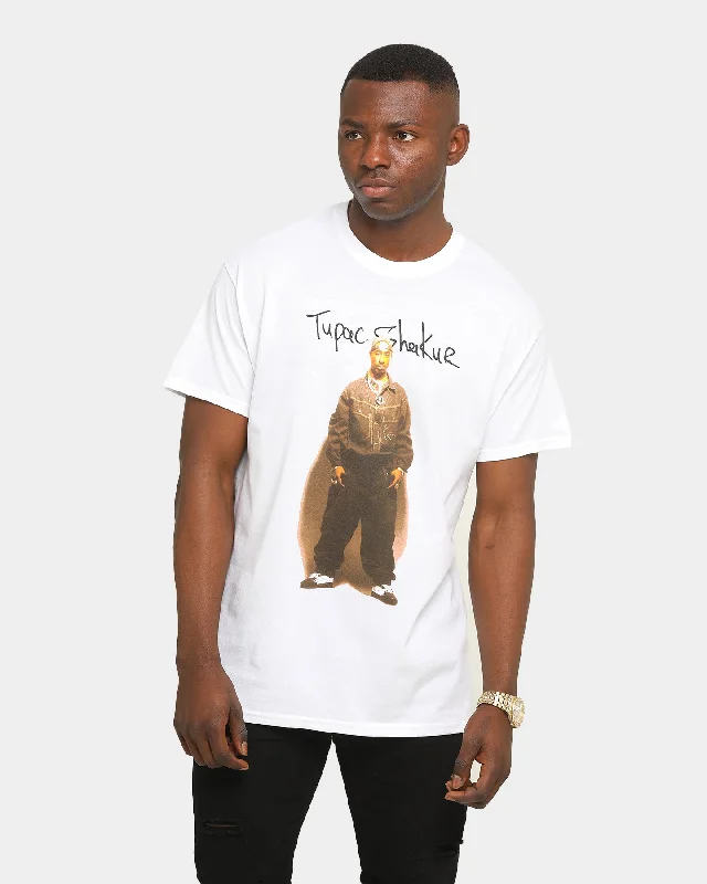 Tupac Icon Short Sleeve T-Shirt White Spandex Blend Rayon Blend Denim Blend