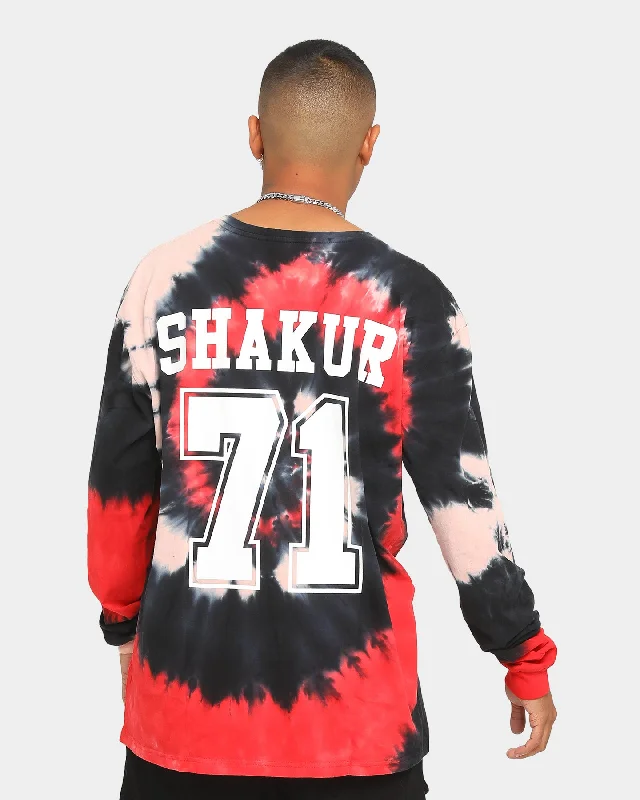 TUPAC Tie Dye Shakur 71' Long Sleeve T-Shirt Black/Red Hooded Caped Shawl Collar