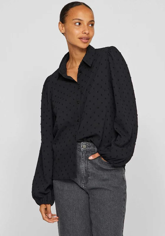 Vila Brietta Textured Shirt, Black Beauty Elegant Classic Vintage