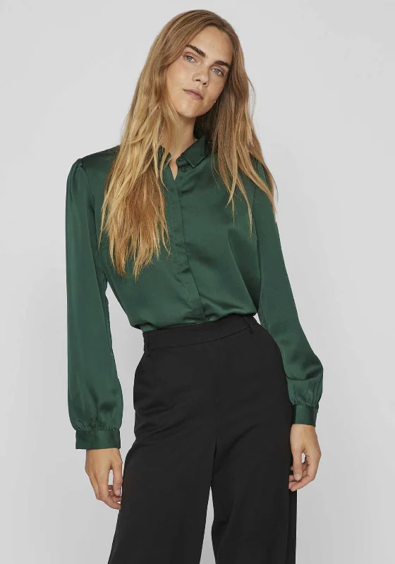 Vila Ellette Satin Shirt, Pineneedle Houndstooth Herringbone Solid