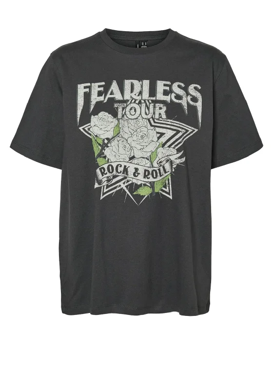 Vero Moda Boda Fearless Tour Graphic T-Shirt, Grey Handmade Hand-knitted Hand-woven