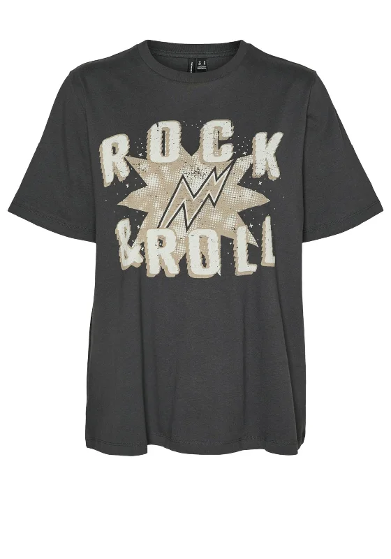 Vero Moda Boda Rock n Roll Graphic T-Shirt, Grey Seamless Knitted Crochet