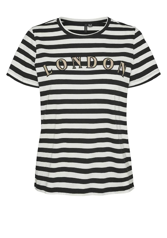 Vero Moda Fira Francis London Striped T Shirt, Black Boxy Fit Fitted Loose