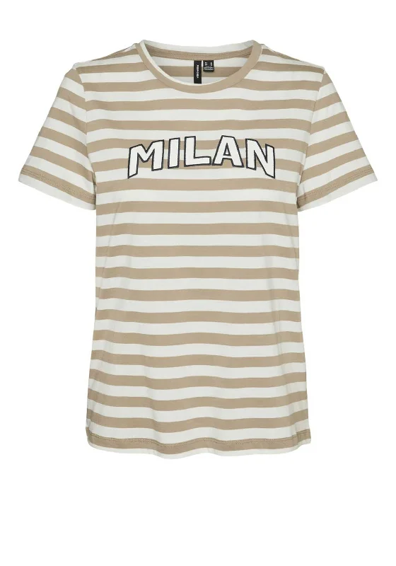 Vero Moda Fira Francis Milan Striped T Shirt, Beige Solid Color Striped Floral