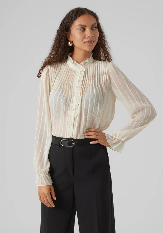 Vero Moda Gea Sheer Chiffon Shirt, Birch Jersey Fabric Tulle Fabric Batik Fabric