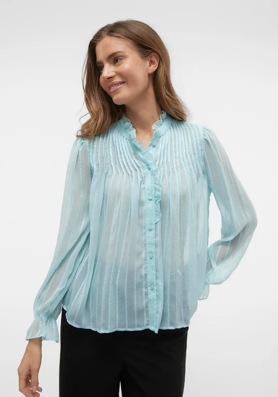Vero Moda Gea Sheer Chiffon Shirt, Clearwater Ribbed Striped Patterned
