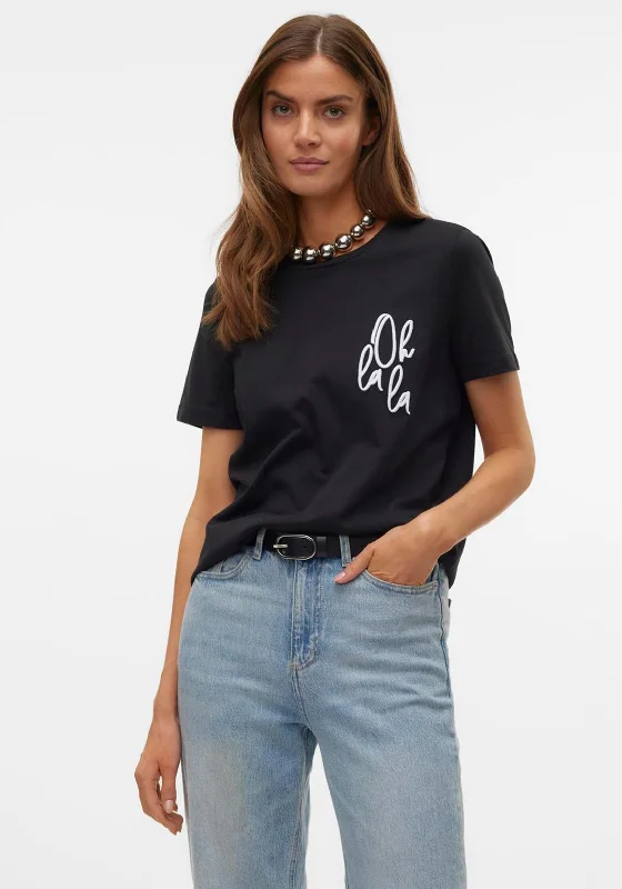 Vero Moda Line Oh La La T-Shirt, Black Chenille Blend Fleece Blend Nylon Blend