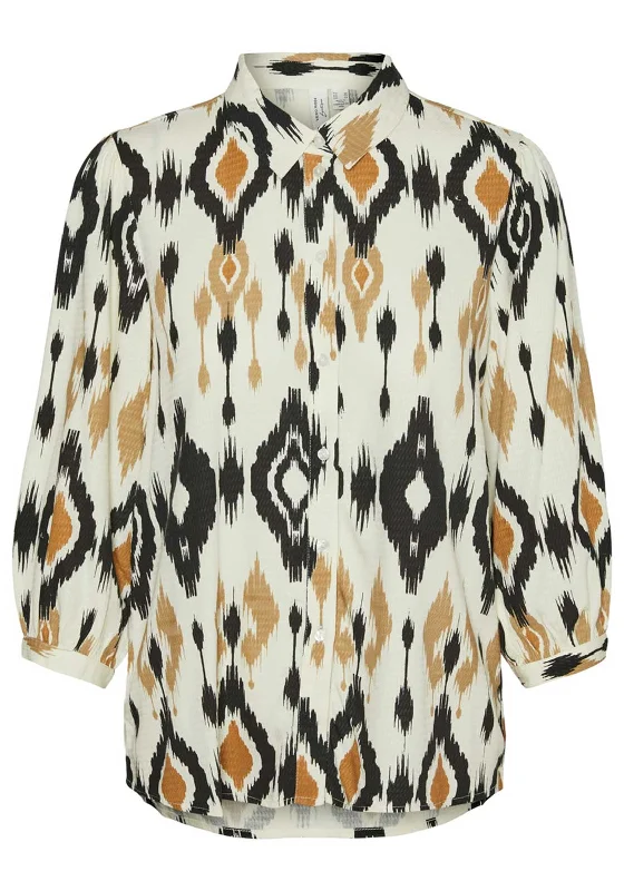 Vero Moda Millie Printed Cropped Sleeve Shirt, Birch Fitted T-Shirt Seamless Stretchy Vero Moda Millie Printed Cropped Sleeve Shirt, Birch Fitted T-Shirt Seamless Stretchy